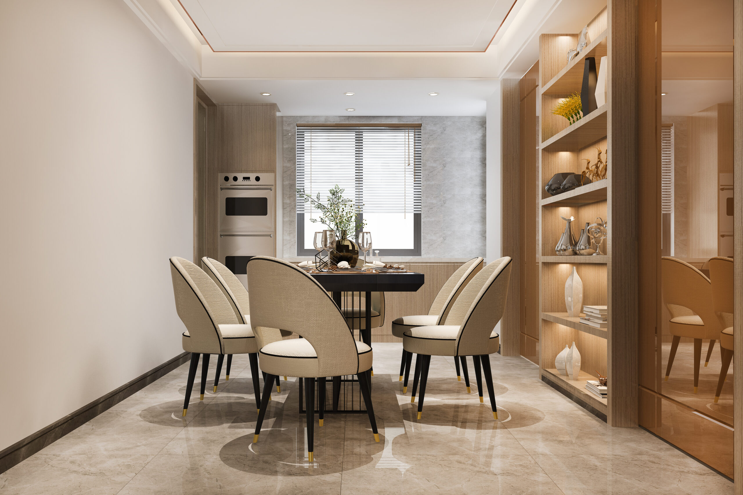 3d Rendering Scandinavian Vintage Modern Kitchen With Dining Area