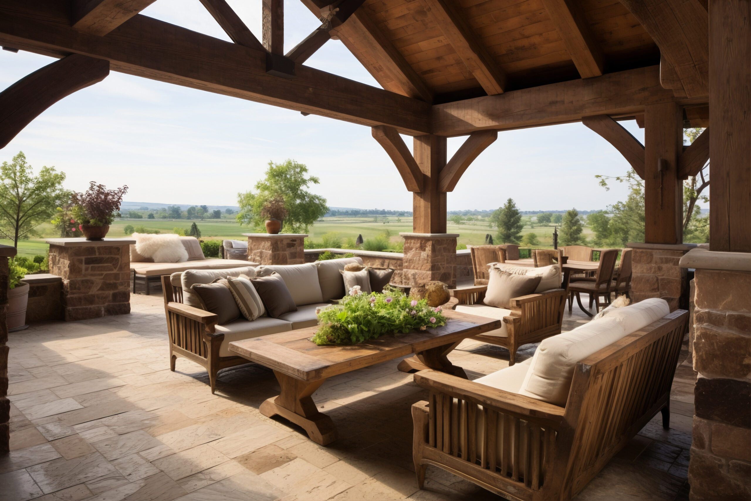 Rustic Deck With Patio Furniture Vegetation